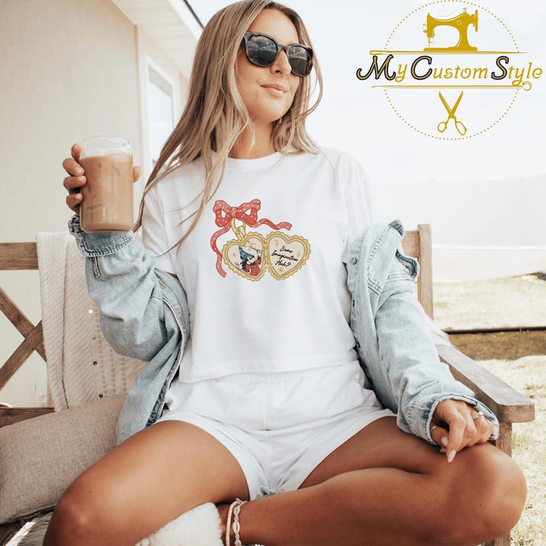 Coquette Bow Retro Baby Tee, Vintage Sorcerer Mickey Tee, Y2K 90s Fantasia Disney Crop Top, Disneyland Trip Shirt image 5