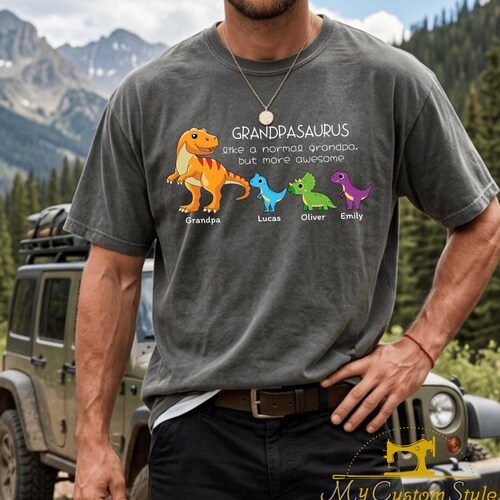 Custom Grandpasaurus Comfort Colors® T-shirt, Dino Grandkids Name Shirt, Funny Dinosaur Papa Tee