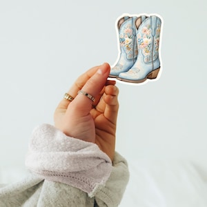 Blue Cowgirl Boots Stickers: Floral Western Decor, Laptop Decals