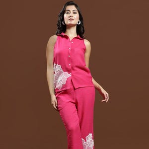 Handmade Applique Co Ord Set | Embroidered Two Piece Women Outfit | Ethnic Cotton Set for Summer | Festive Boho Style Matching Set