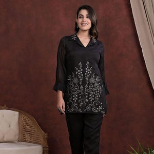 Black Embroidered Co-ord Set for Women | Stylish Two Piece Set | Ethnic Festival Outfit | Handmade Indian Co-ord | Cotton Set by NitvanIndia