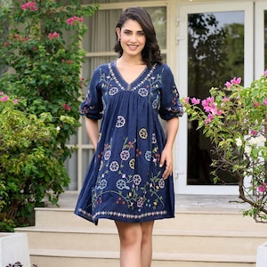 Handgemaakte geborduurde jurk voor dames | Lange jurk etnische boho|Indiase designerjurk|Katoen zomerjurk | Outfit bruiloftsgast/gemaakt in India