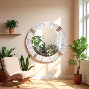 Specchio da parete rotondo in corda nautica fatto a mano – Decorazione in stile rustico costiero per soggiorno, bagno o ingresso