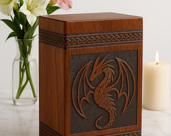 Hand Carved Sheesham Wood Dragon Urn – Celtic Viking Keepsake