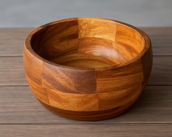 Handgefertigte Salatschüssel aus Mangoholz | Kariertes Design, 21 cm