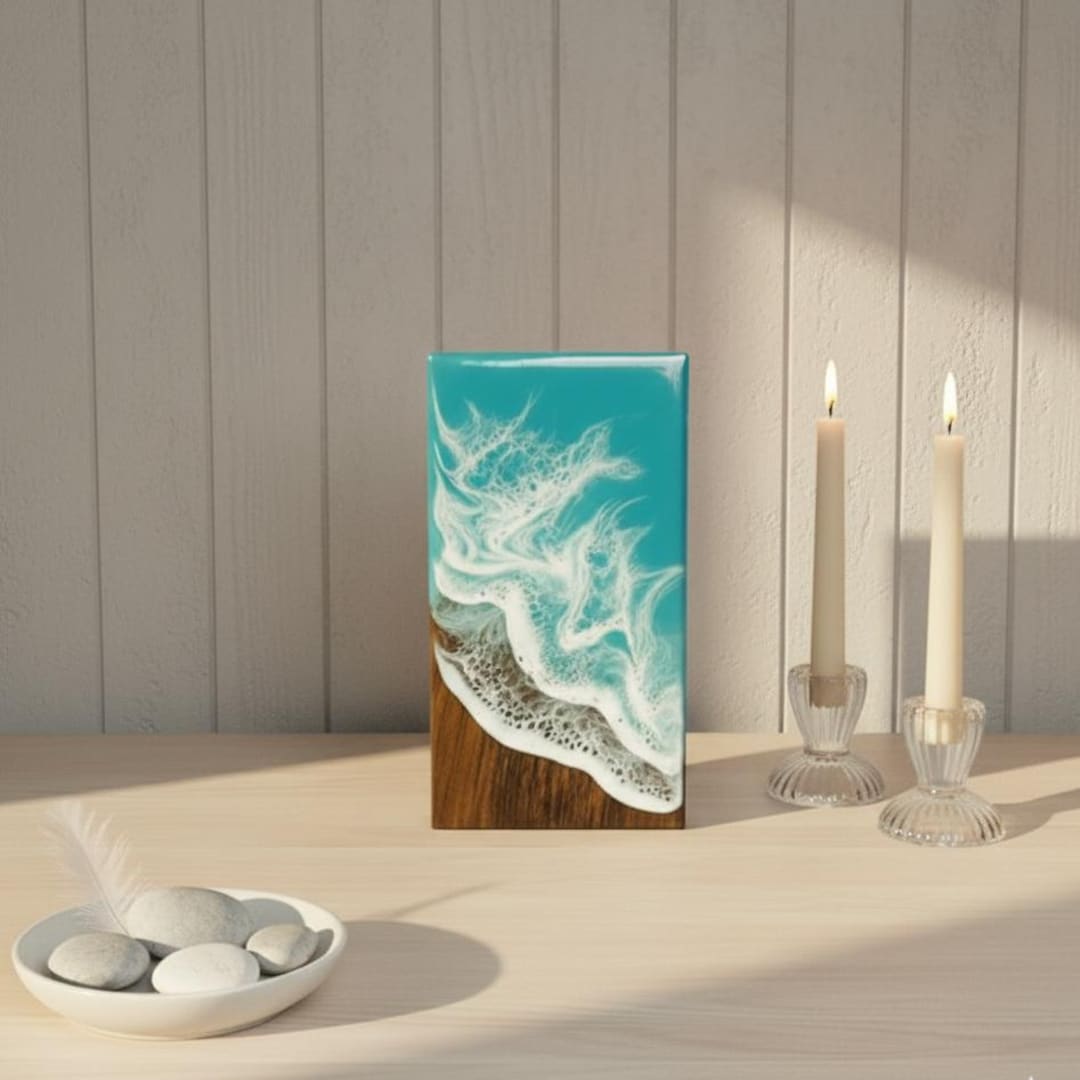 Ocean Wave Resin Art on Wood | Turquoise Beach Decor | Handmade Coastal ...