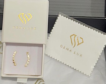 14K Gold Dangle Earrings, Heart Line Jewelry,