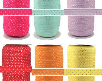 Silver Dots on Fold Over Elastic - Printed FOE 5/8" Wide - 100 Yard Wholesale | Elastic By The Yard