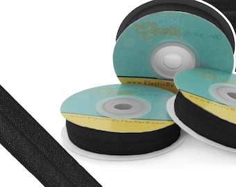 Black Fold Over Elastic - Solid FOE  5/8" (15mm) -  3/4" (20mm) -  1" (25mm) - 1.5" (40mm) Wide - 5 Yards | Elastic By The Yard