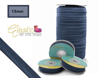 Navy Fold Over Elastic - Solid FOE 5/8" Wide - 5 Yards - 100 Yards Sewing Elastic | Elastic By The Yard