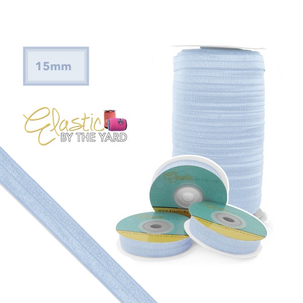 Icy Blue Fold Over Elastic - Solid FOE 5/8" Wide - 5 Yards - 100 Yards | Wholesale Sewing Elastic | Elastic By The Yard