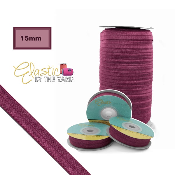 Wine Fold Over Elastic - 5/8" 1" Wide FOE - 5 Yards - 100 Yards - 25mm 15mm | Cardinal Maroon Elastic Sewing Elastic | Elastic By The Yard