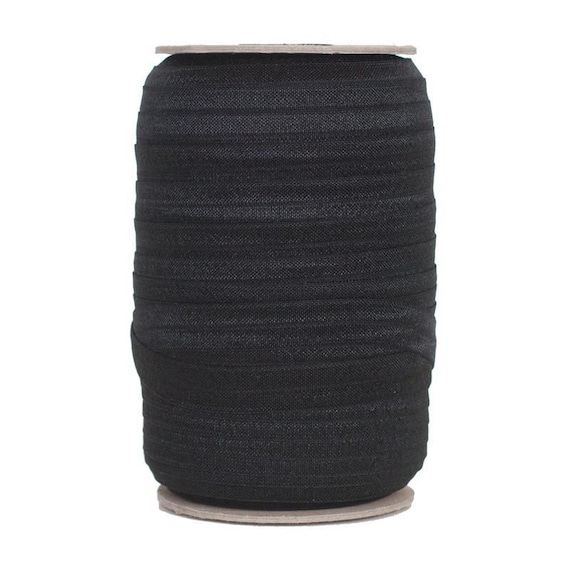 Black Fold Over Elastic - Black FOE 5/8" Wide - 100 Yard Roll - Black Sewing Elastic - 15mm Wide Solid Wholesale FOE | Elastic By The Yard