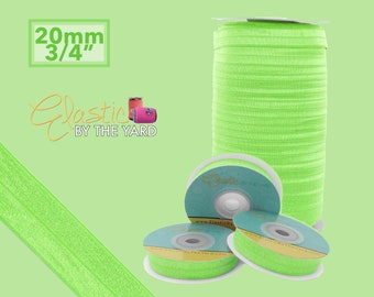 Neon Green Fold Over Elastic - Solid FOE 3/4" 0.75" Wide 5yds or 100yrds - Wholesale Sewing Elastic | Elastic By The Yard
