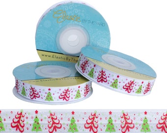 Modern Christmas Trees Fold Over Elastic – 5/8" Holiday Sewing Ribbon (5 Yards)
