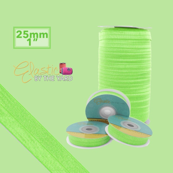 Neon Green Fold Over Elastic - Solid FOE 1" 25mm Wide 5yds or 100yds - Wholesale Sewing Elastic | Elastic By The Yard