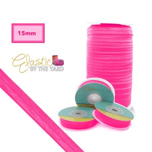 Neon Pink Fold Over Elastic - Solid FOE - 5/8" - 3/4" - 1" Wide - 5 Yard - 100 Yard | Wholesale Yards | Elastic By The Yard