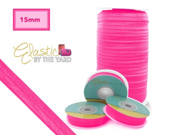 PARTLY DAMAGED: Neon Pink Fold Over Elastic - Solid FOE - 5/8" - 3/4" - 1" Wide - 5 Yard| Elastic By The Yard