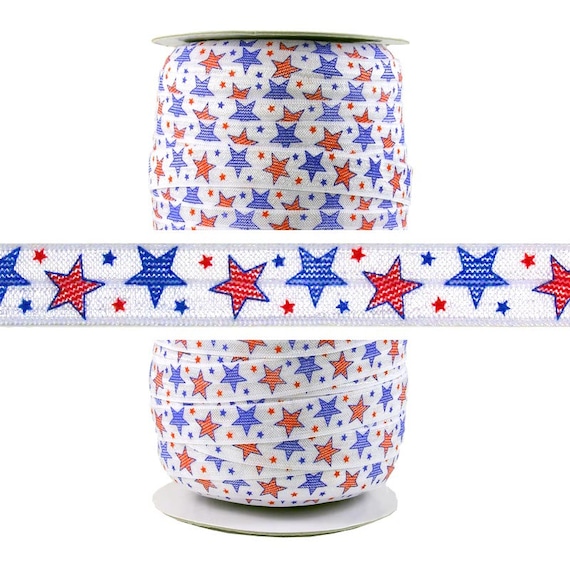 Patriotic Fold Over Elastic - Printed FOE 5/8" (15mm) Wide - 5 and 100 Yards | Elastic By The Yard