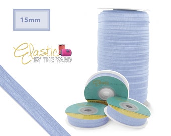 Misty Blue Fold Over Elastic - Solid FOE 5/8" (15mm) Wide - 5 and 100 Yard | Elastic By The Yard