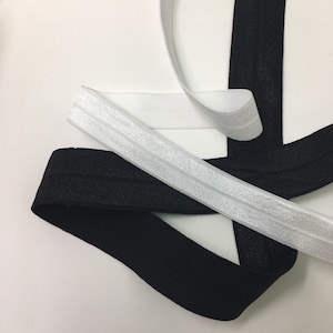 White and Black 100 Yard Roll - Fold Over Elastic - 1" Wide and 5/8" Solid Wholesale FOE 3/4" 15mm 20mm 25mm