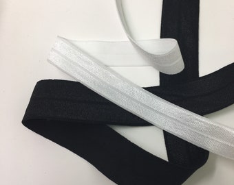 White and Black 100 Yard Roll - Fold Over Elastic - 1" Wide and 5/8" Solid Wholesale FOE 3/4" 15mm 20mm 25mm