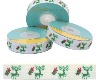 Reindeer Christmas Gifts Fold Over Elastic – 5/8" Sewing Ribbon for Hair Ties, Headbands