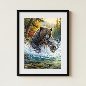 Dynamic Grizzly Bear Print: Realistic Wildlife Art (Digital Download