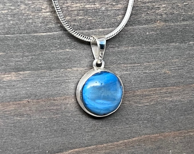 Elegant Leland Blue Stone Pendant - Unique Remnant of Michigan's Industrial History - Sterling Silver - 12mm
