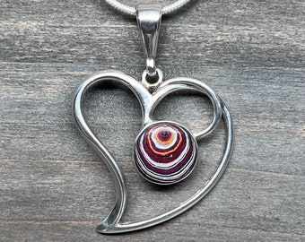 Fordite Pendant - Sterling Silver - 10mm Stone - Heart
