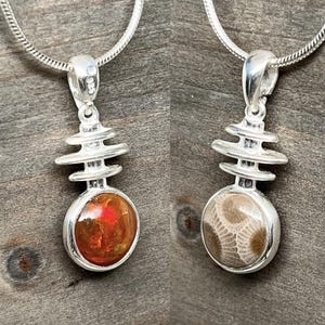 Reversible Beauty: Ethiopian Opal and Petoskey Stone Sterling Silver Pendant