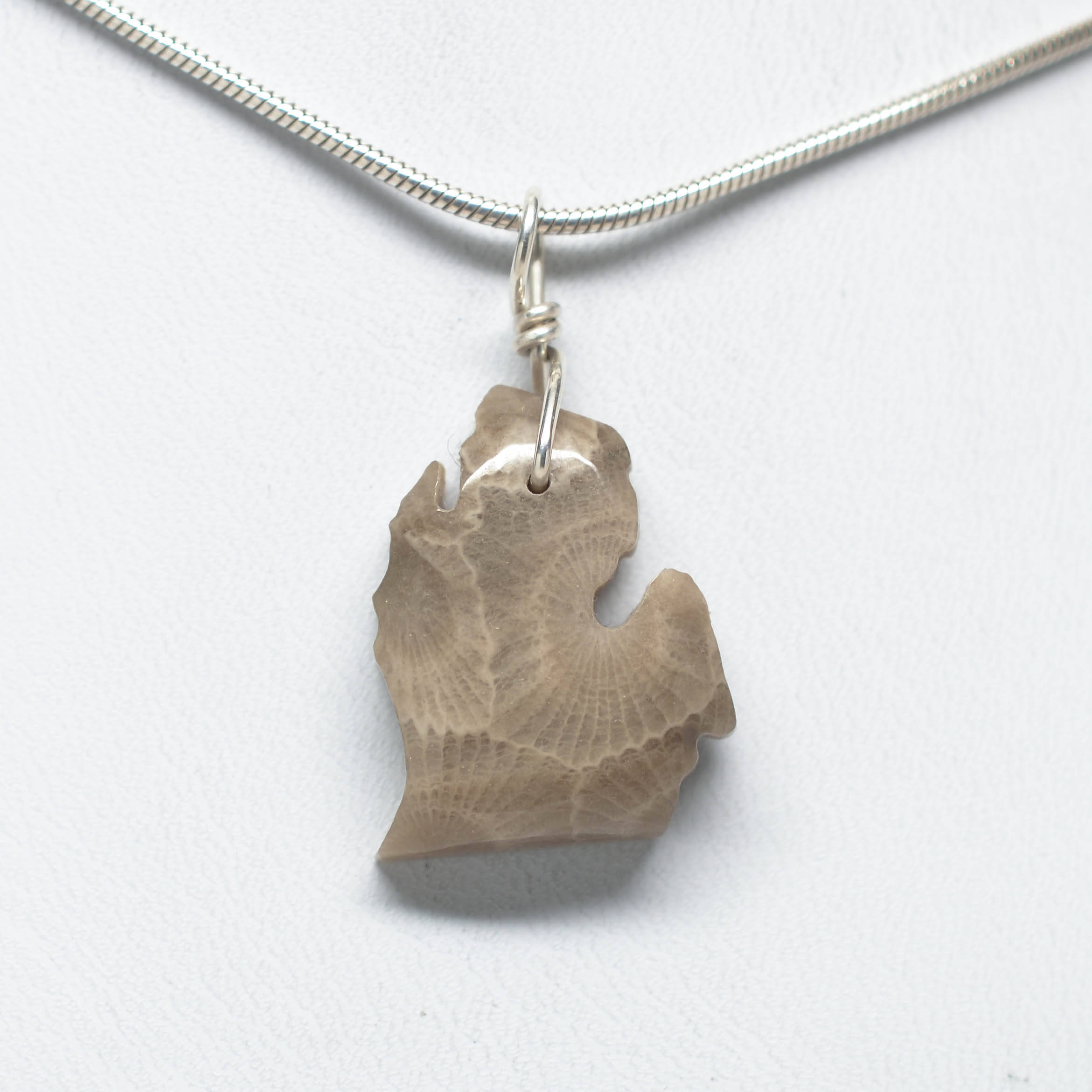 Michigan Shape Petoskey Stone Pendant (Lower Peninsula