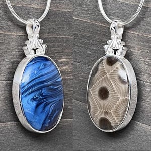 Reversible Beauty: Petoskey Stone and Leland Blue Sterling Silver Pendant