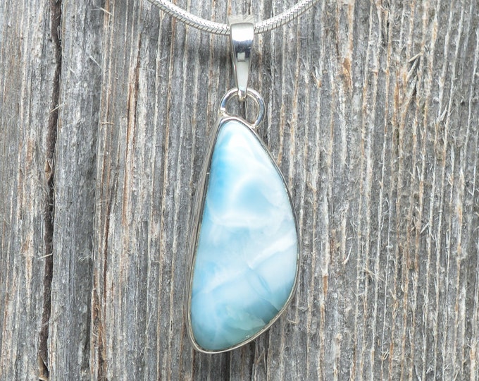 Larimar Pendant - Sterling Silver - 28mm by 13mm