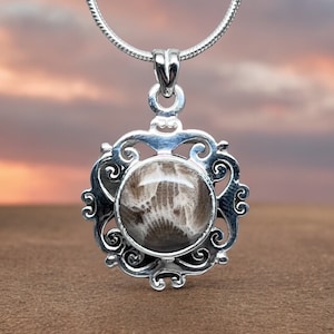 Sterling Silver Petoskey Stone Pendant | Elegant Fossilized Coral Beauty