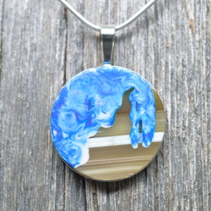 Leelanau Peninsula Pendant - Sterling Silver - Agate - Epoxy Resin