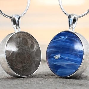 Reversible Beauty: Petoskey Stone and Leland Blue Sterling Silver Pendant