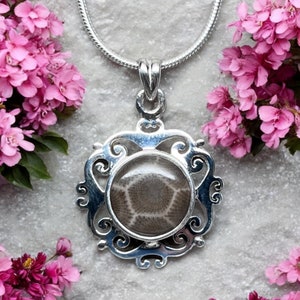 Sterling Silver Petoskey Stone Pendant | Elegant Fossilized Coral Beauty