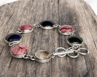 Michigan Bracelet - Leland Blue - Petoskey Stone - Frankfort Green - Kona Dolomite -  Sterling Silver - Adj. from 7 3/4 to 8 1/2 inches