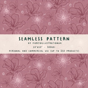 Flower Outline Seamless Pattern (Digital Download) , Layered Floral Linework - Light and Dark - Dark Pink