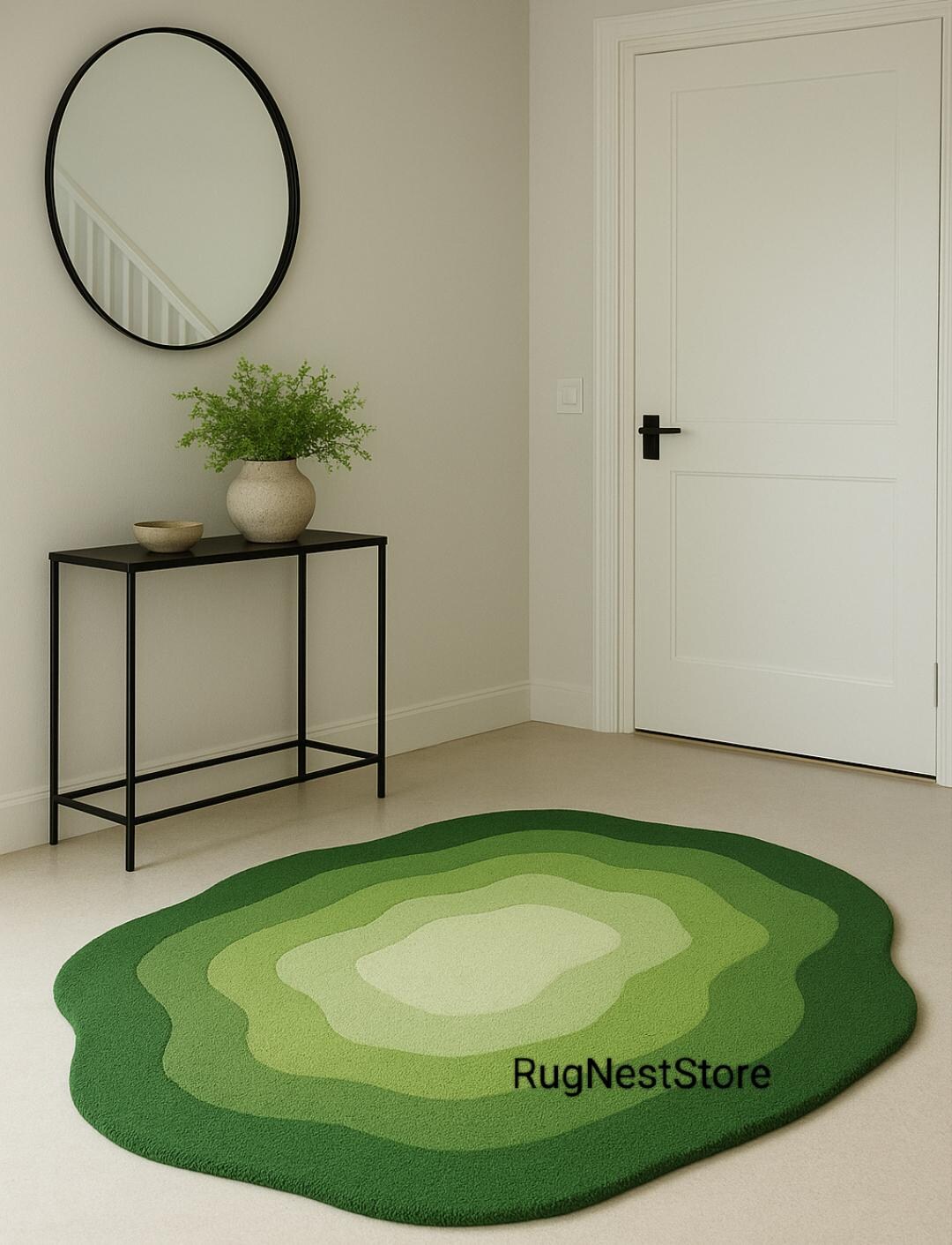 Hand Tufted Green Moss Layered Wool Rug | Organic Shape Modern Area ...