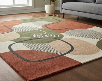 Modern Abstract Tufted Area Rug.Soft Handmade Contemporary Carpet For Living Room Bedroom Minimalist Geometric Pattern Cozy Floor Accent Rug