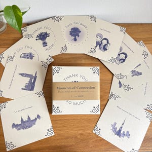 Moments of Connection – 10 Delft Blue Greeting Cards & 10 Envelopes, Hand Drawn, Thoughtful Message Card Set, Eco Friendly Gift for Her