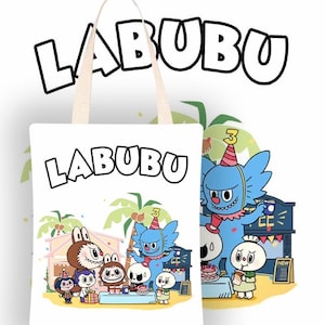 Bolsa de lona con personajes kawaii: divertida bolsa de lona para uso diario. Juguete artístico de moda.