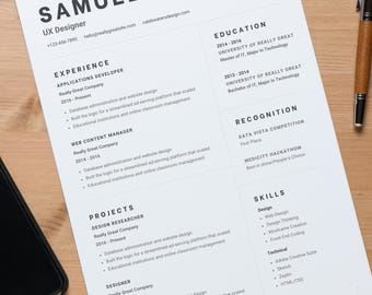 Plantilla de CV de UX para Canva / Descarga de CV de diseñador de UX / CV de diseñador de productos moderno / Plantilla de CV editable de Canva