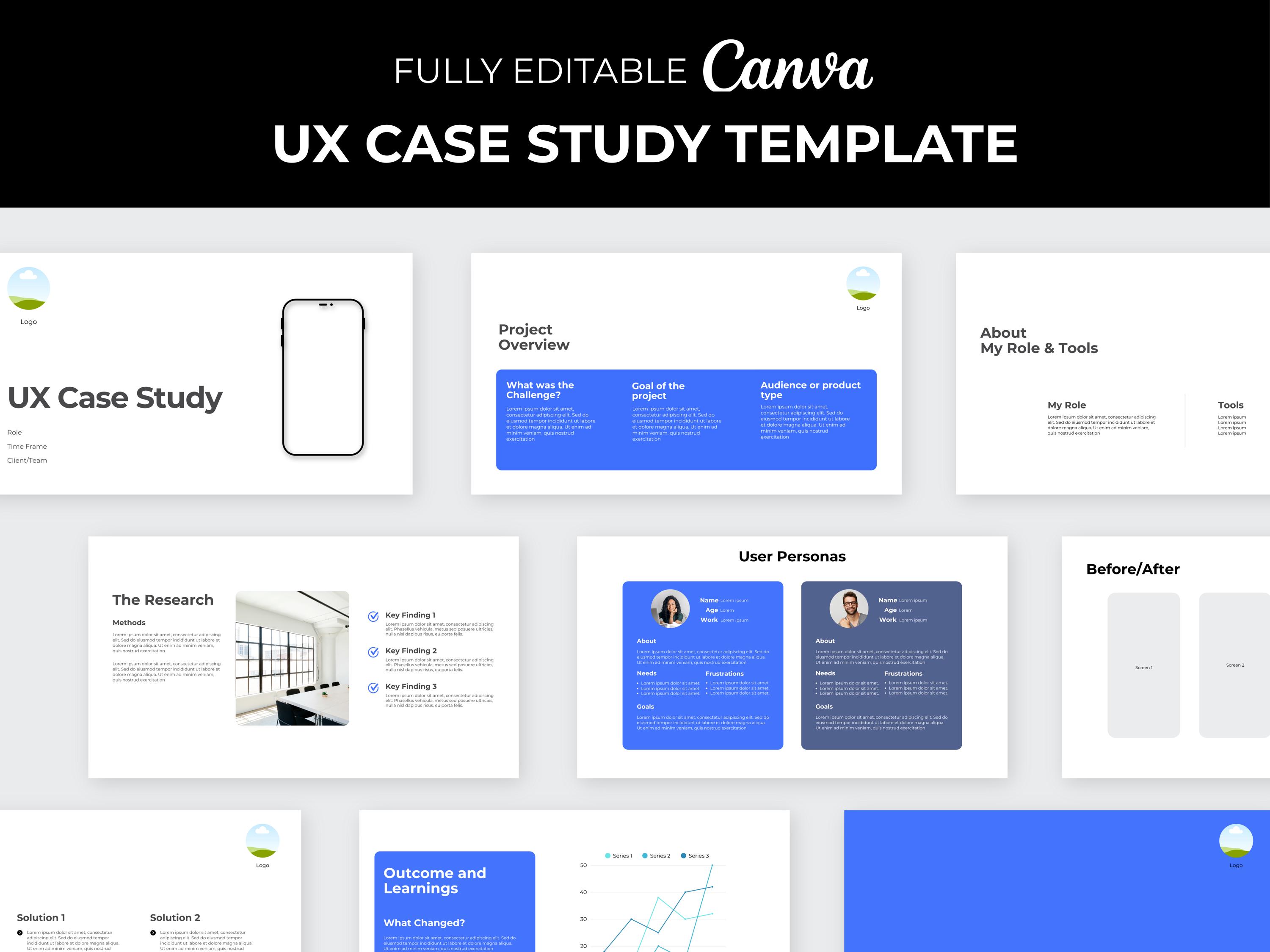 UX Case Study Template for Canva | UX Portfolio Presentation Slide ...