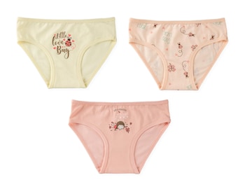 BAYKAR 95% Cotton Girls' Underwear Bikini Shorts set of 6, set of 3 Made in Turkey