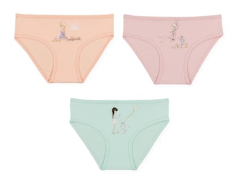 BAYKAR 95% Cotton Girls' Underwear Bikini Shorts set of 6, set of 3 Made in Turkey