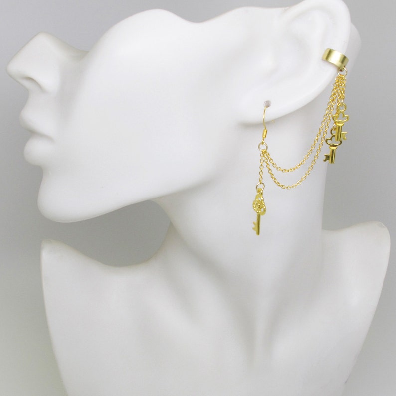 EAR CUFF Gold Plated Key Charms Ear Cuff Extra Earring Etsy