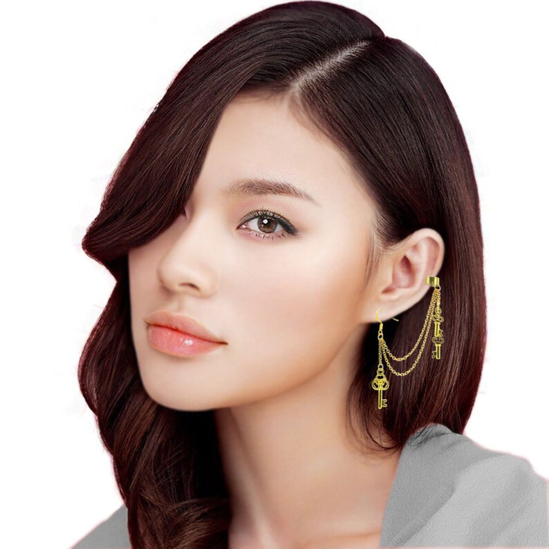 EAR CUFF Gold Plated Key Charms Ear Cuff Extra Earring Etsy